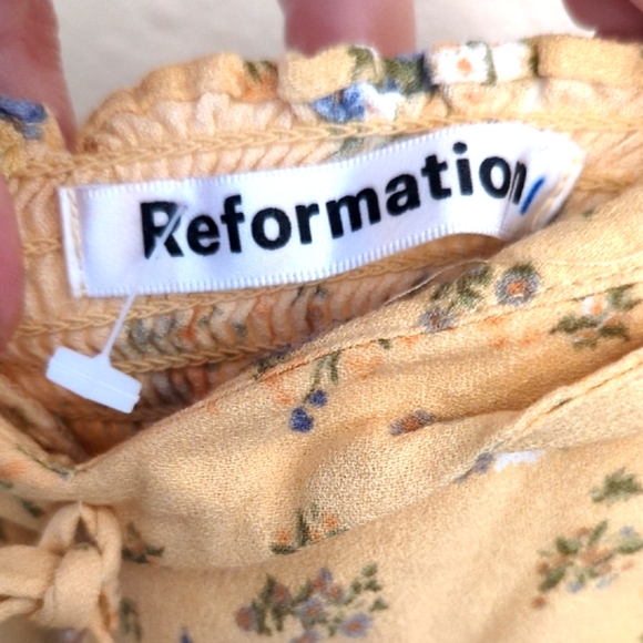 Reformation Yellow Puff Sleeve Floral Sweetheart Mini Dress Size 6 - Picture 3 of 9